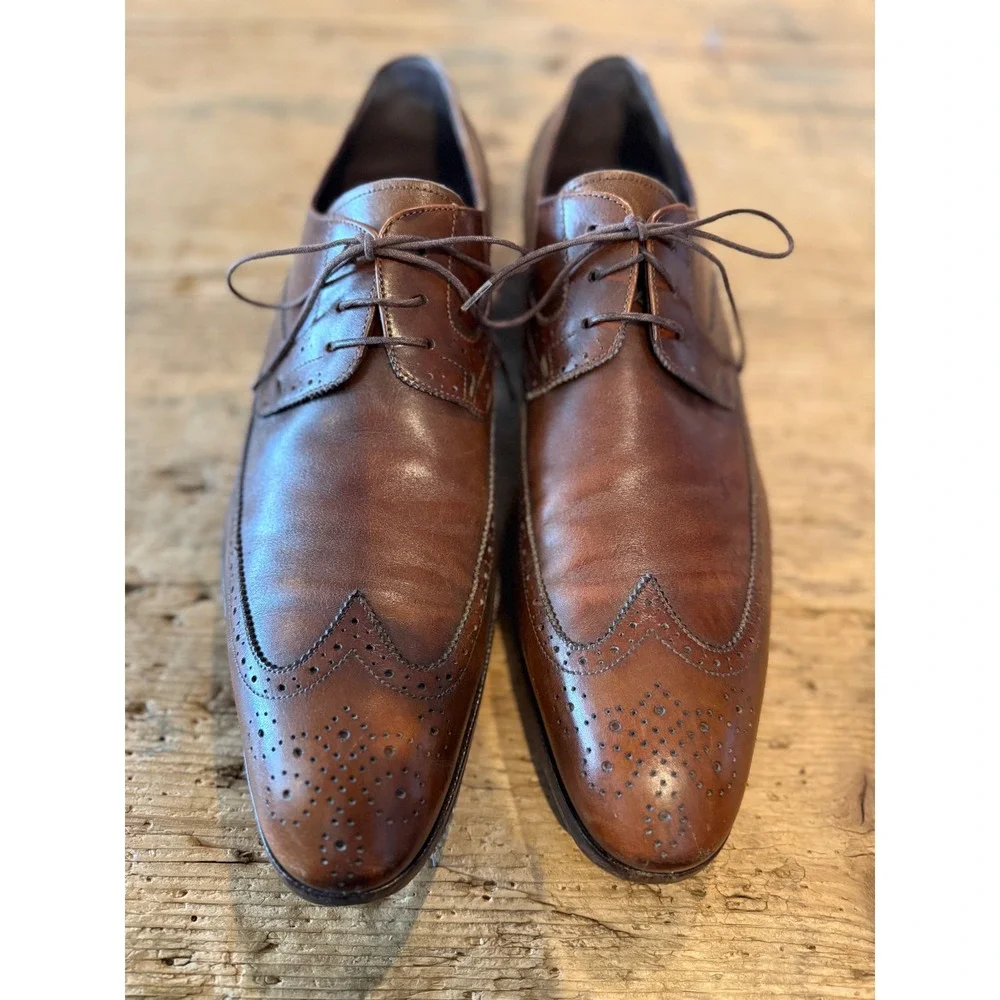 Salvatore Ferragamo Wingtip Brogue Oxfords Men Size 12 Brown Leather Dress Shoes